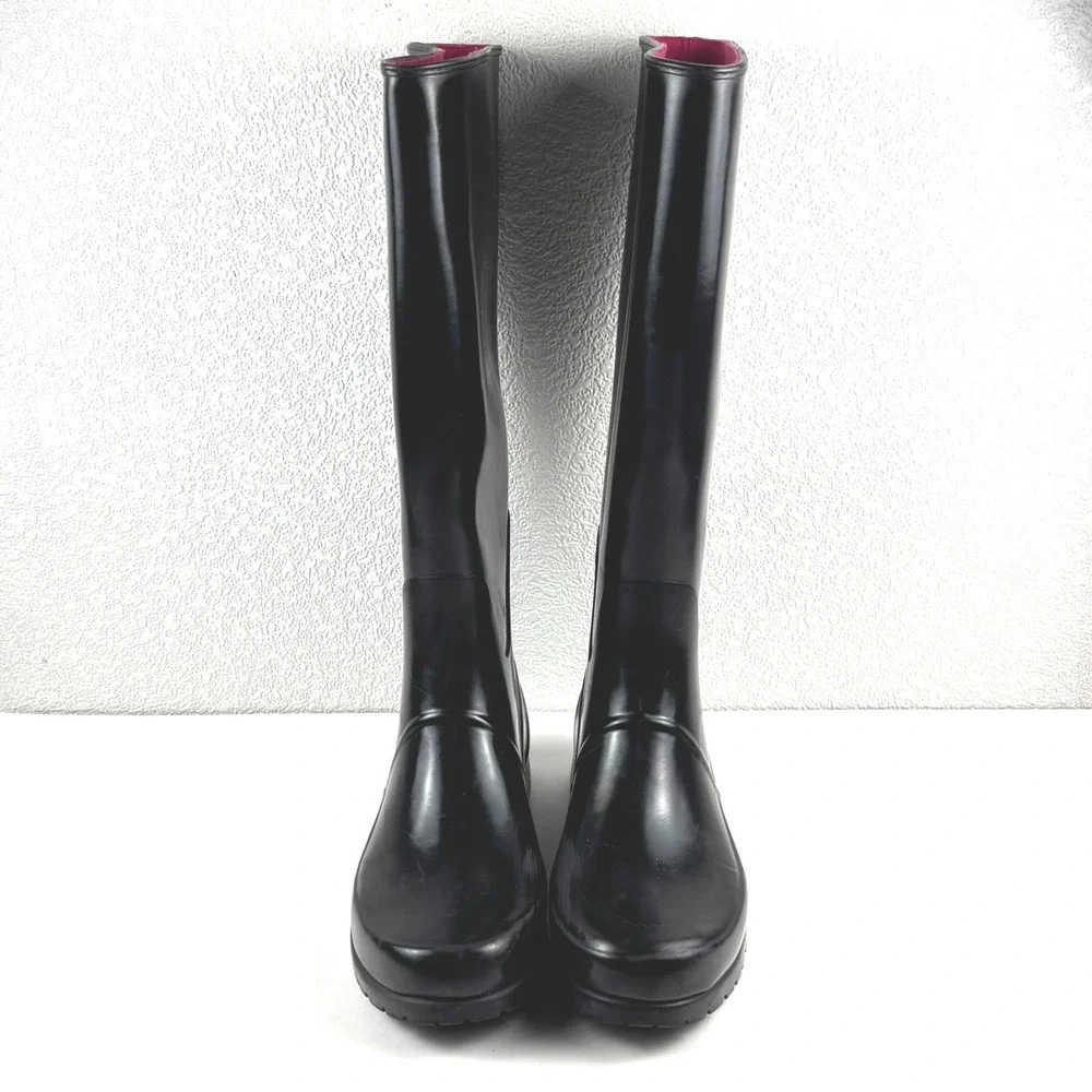Lauren Ralph Lauren Setha Rain Boots Women 7B Black Good Waterproof Lug Sole